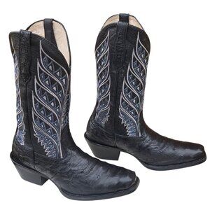 Black Ostrich Cowboy Boots Womens Size 9 Noble Outfitters Blue ladies Western